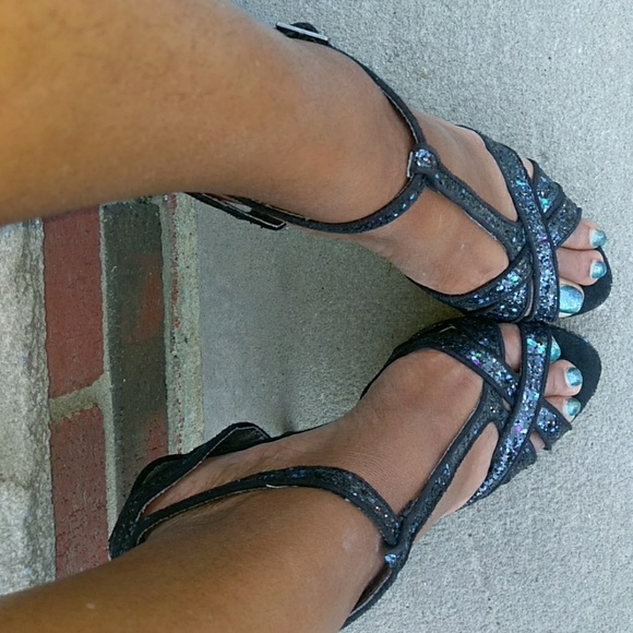 Material Girl Shoes - Black glittery heels